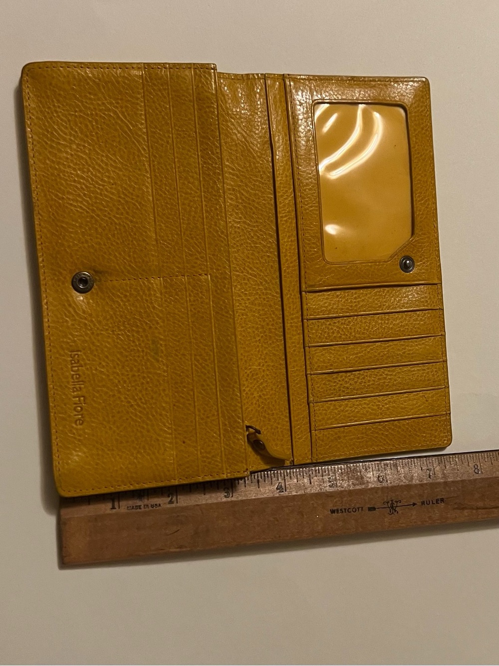 Isabella Fiore - “FAITH”
Graphic Script Leather Wallet in Mustard Yellow - Picture 8 of 8